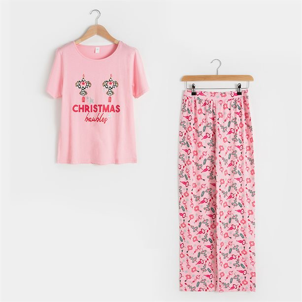 Pijama roz cu globuri - XL