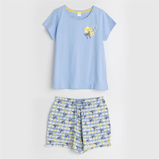 Pijama scurtă Floral Check  - L